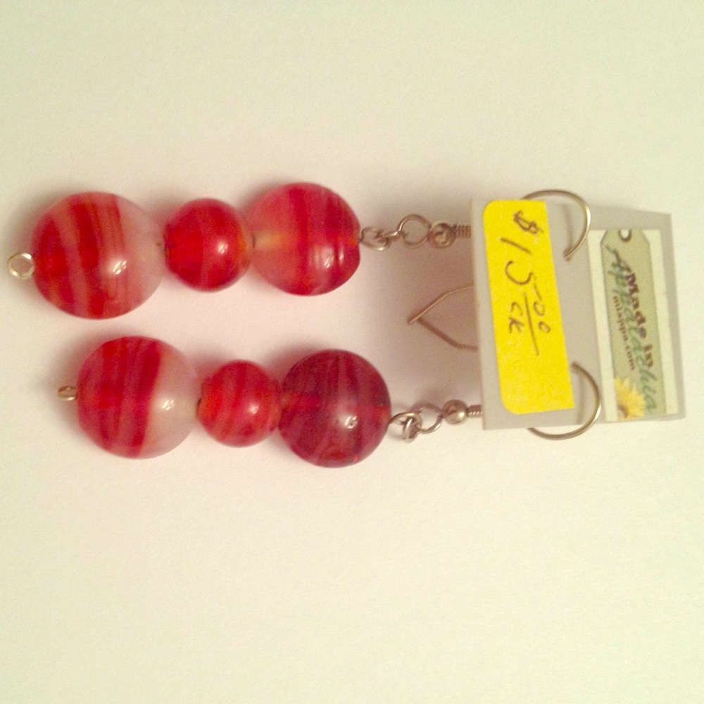 Red and clear beaded earrings